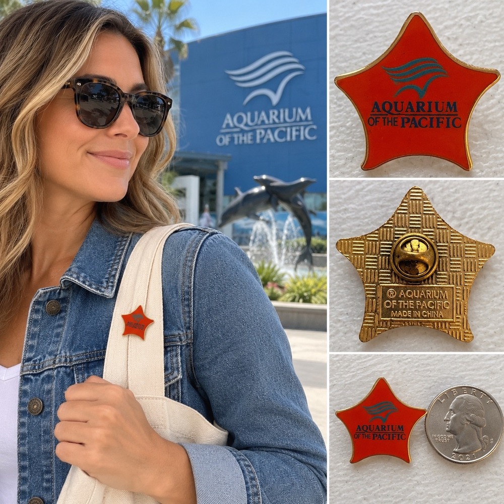 Aquarium of the Pacific Lapel Pin Unisex OS Red Star Logo Gold Tone Souvenir